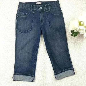 Jeanstar Med Wash Faded Flap Pocket Cuffed Crop Denim Stretch Capri Jean Size 10